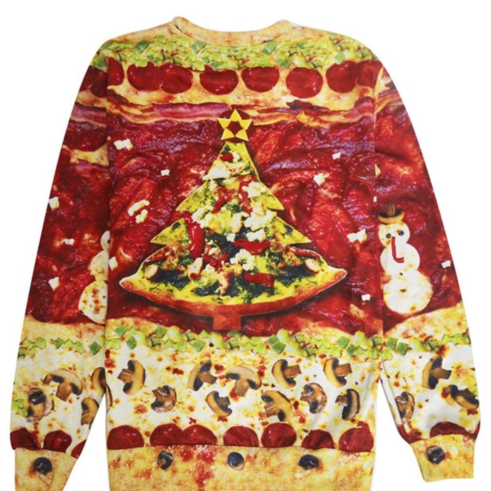 Ugly Christmas Pizza Sweatshirt Extra Cheese! - Picture 3 of 14
